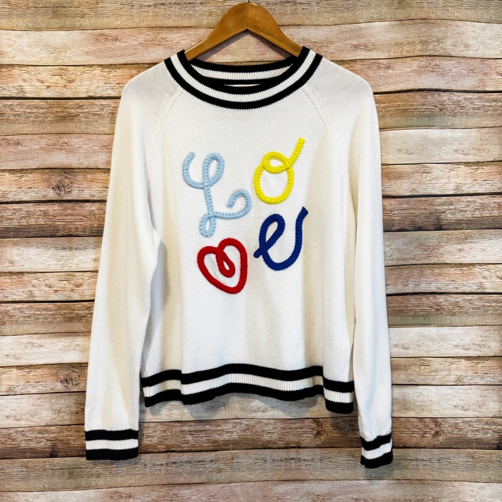 Alice & Olivia Women's Albina LOVE Embroidered Wool Blend Pullover Sweater Sz M